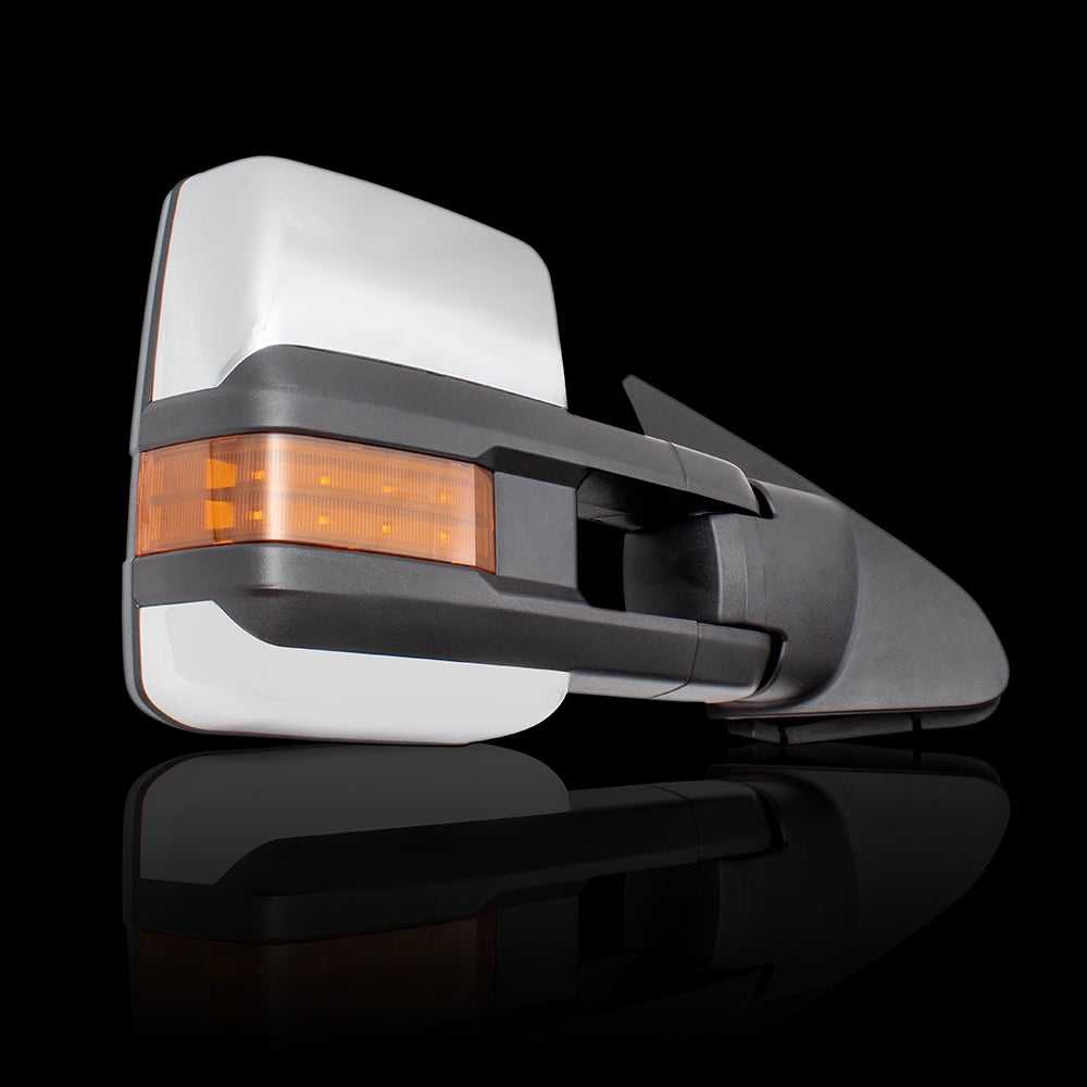 Brock Pair Set Performance Upgrade Towing Mirrors Power Chrome Heated Clearance Lamp Blind Spot Detection Amber External Signal & Signal in Glass for 07-18 Toyota Tundra Pickup Truck