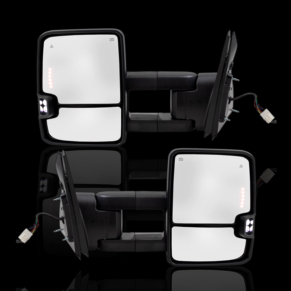 Brock Aftermarket Replacement Set of Performance Upgrade Black Towing Mirrors w/Heat-Manual-Telescopic Dual Arms-External Signal-Signal in glass-Clearance Lamp-BSD Compatible with 07-21 Toyota Tundra