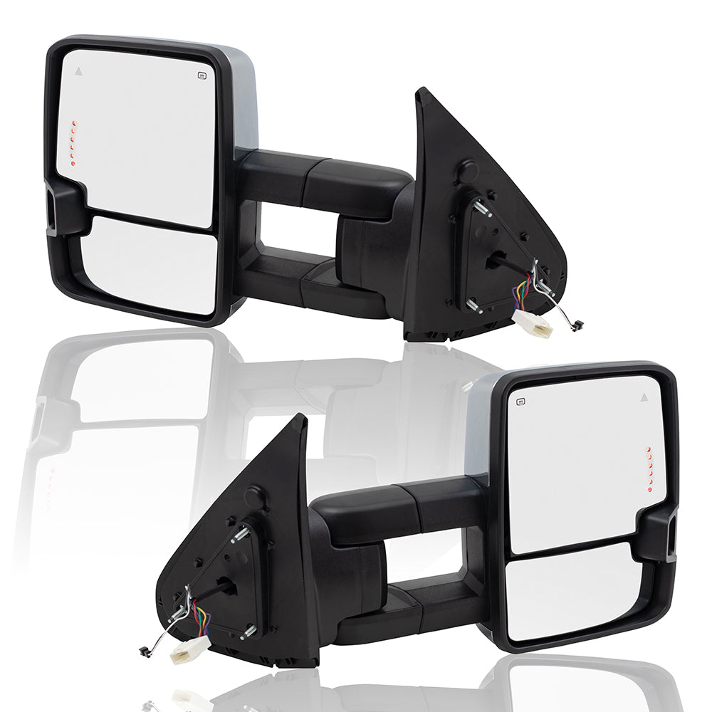 Brock Pair Set Performance Upgrade Towing Mirrors Power Chrome Heated Clearance Lamp Blind Spot Detection Smoke External Signal & Signal in Glass for 07-18 Toyota Tundra Pickup Truck