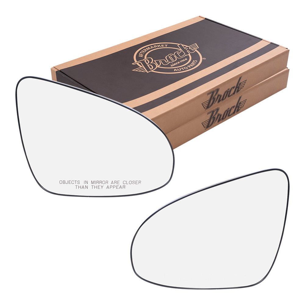 Brock Replacement Driver and Passenger Side Mirror Glass and Base with Heat without Blind Spot Detection Set Compatible with 2012-2014 Camry