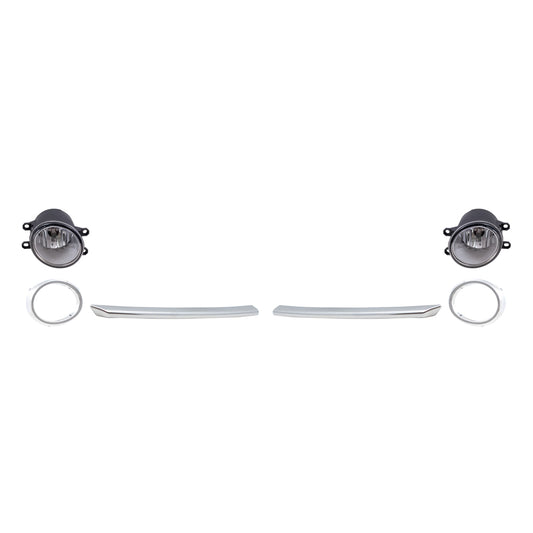 Brock Replacement Driver and Passenger Side Fog Light Assemblies, Chrome Fog Light Brackets and Fog Light Bezel Moldings 6 Piece Set Compatible with 2012-2014 Camry SE/SE Sport