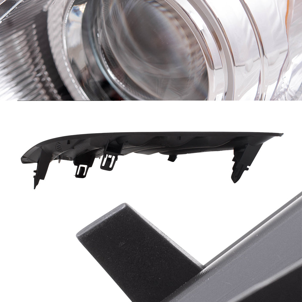 Brock Replacement Driver and Passenger Side Headlights with Chrome Bezel, Black Fog Light Hole Covers and Front Lower Center Bumper Grille 5 Pc Set Compatible with 2012-2014 Camry L/LE/XLE