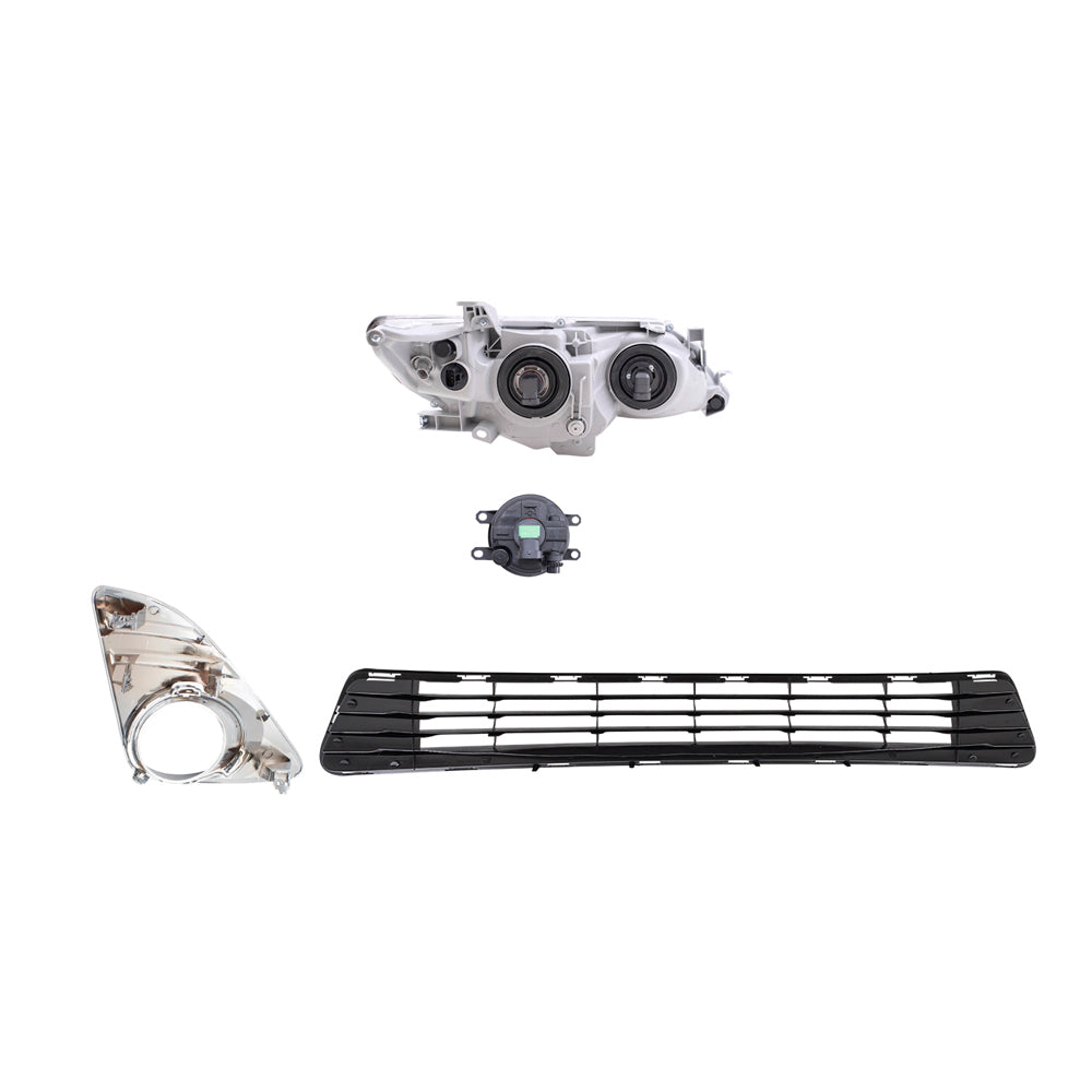 Brock Replacement Driver and Passenger Side Halogen Combination Headlights, Fog Lights, Fog Light Hole Covers and Bumper Grille 7 Piece Set Compatible with 2012-2014 Camry L/LE/XLE
