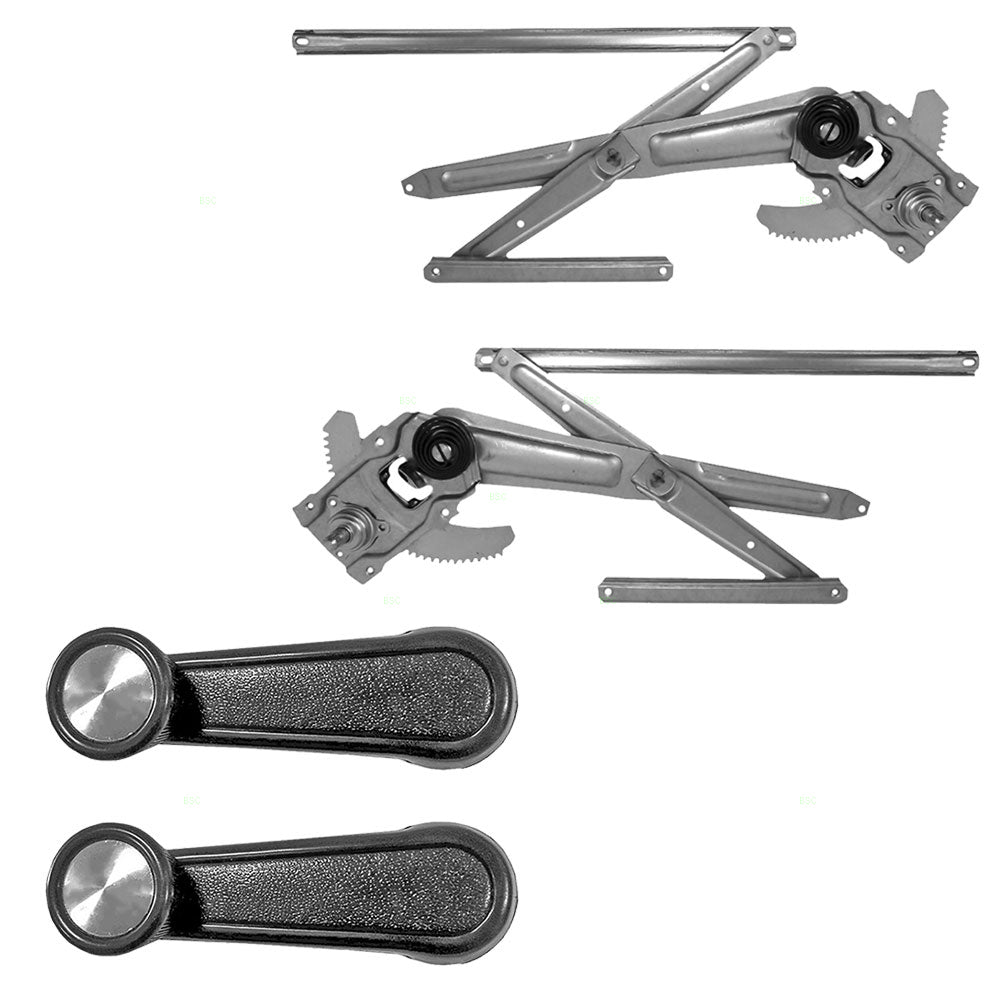 Brock Replacement Manual Window Regulators and Black with Chrome Crank Handles Compatible with 84-89 4Runner