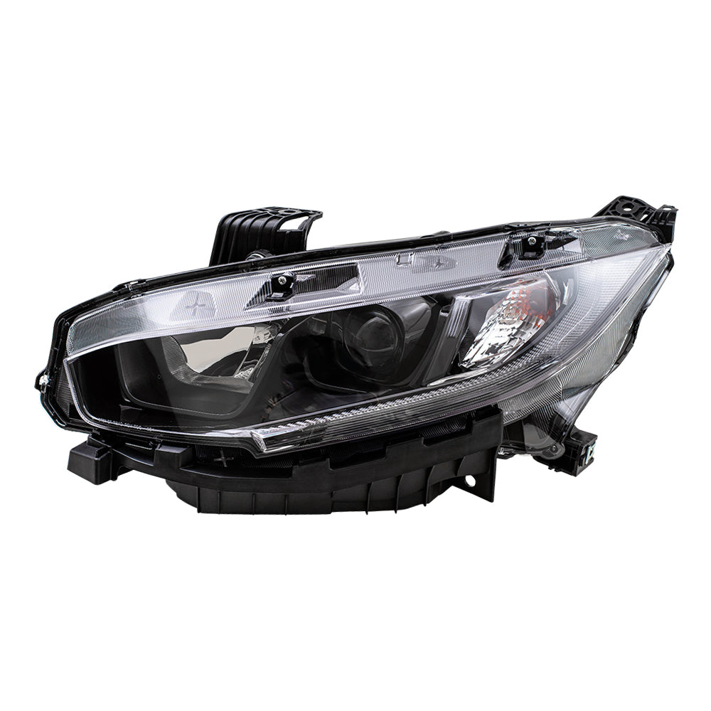Brock Replacement Driver Halogen Headlight with Black Bezel Compatible with 2019 2020 Civic
