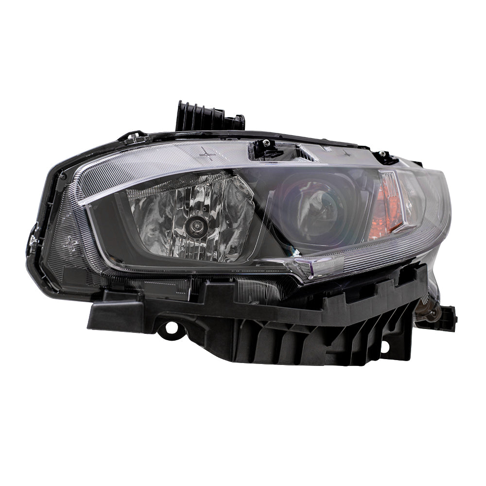 Brock Replacement Driver Halogen Headlight with Black Bezel Compatible with 2019 2020 Civic