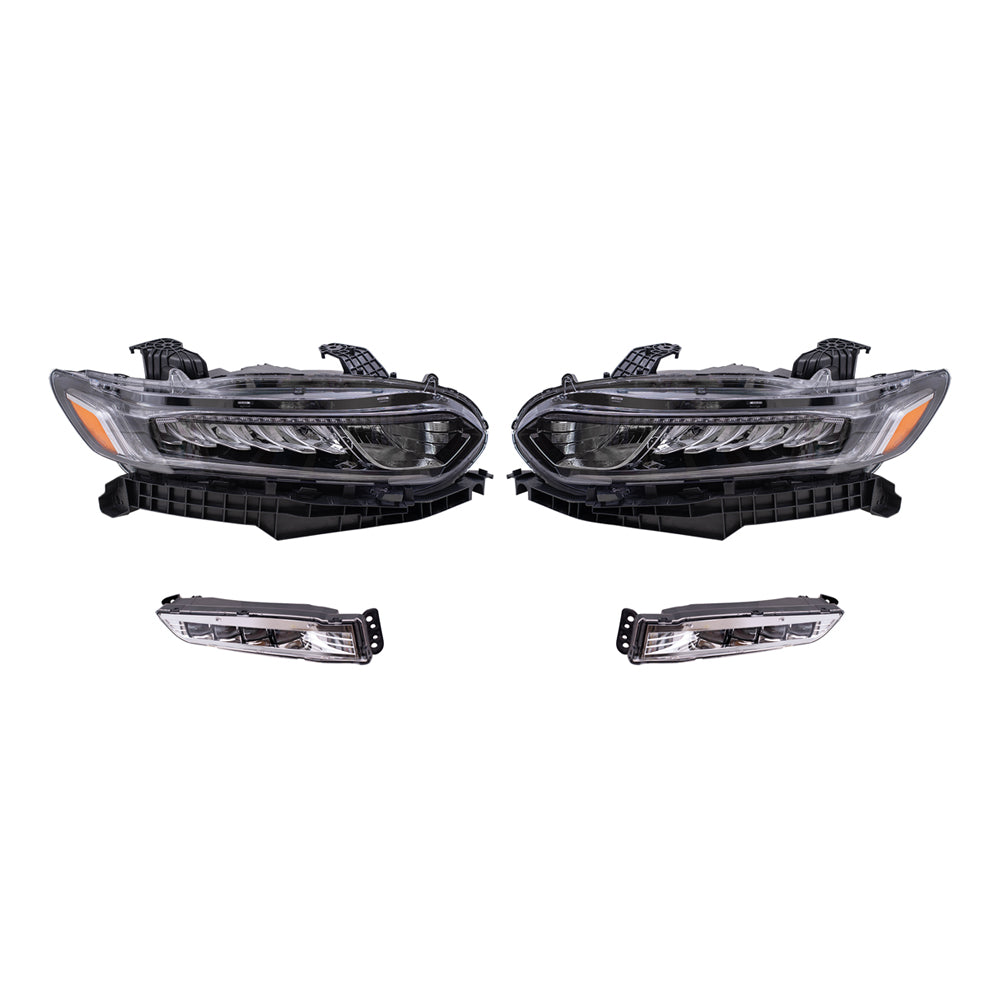 Brock Aftermarket Replacement Driver Left Passenger Right Halogen Combination Headlights & Fog Lights 4 Piece Set Compatible with 2018-2020 Honda Accord Sedan EXCEPT Touring Models