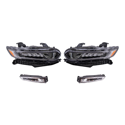 Brock Aftermarket Replacement Driver Left Passenger Right Halogen Combination Headlights & Fog Lights 4 Piece Set Compatible with 2018-2020 Honda Accord Sedan EXCEPT Touring Models