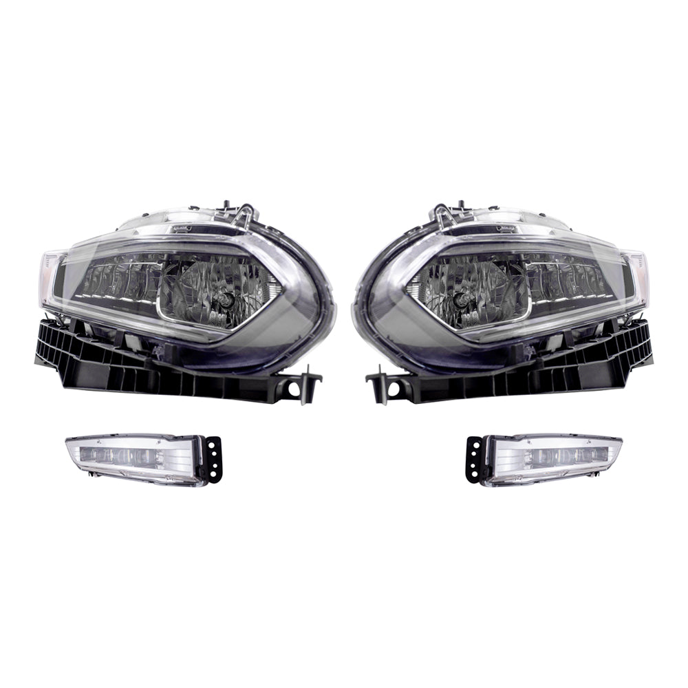 Brock Aftermarket Replacement Driver Left Passenger Right Halogen Combination Headlights & Fog Lights 4 Piece Set Compatible with 2018-2020 Honda Accord Sedan EXCEPT Touring Models