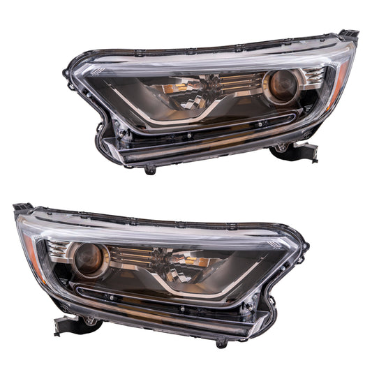 Brock Aftermarket Replacement Driver Left Passenger Right Halogen Combination Headlight Assembly Set With Side Cover Bracket Compatible With 2017-2021 Honda CR-V North America Built
