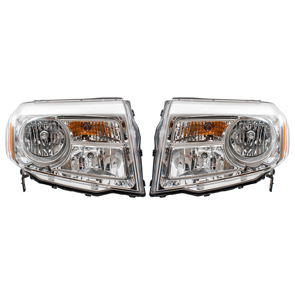 Brock Replacement Pair Set Halogen Combination Headlights Headlamps Replacement for 12-15 Pilot 33150SZAA11 33100SZAA11