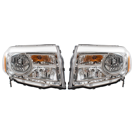 Brock Replacement Pair Set Halogen Combination Headlights Headlamps Replacement for 12-15 Pilot 33150SZAA11 33100SZAA11