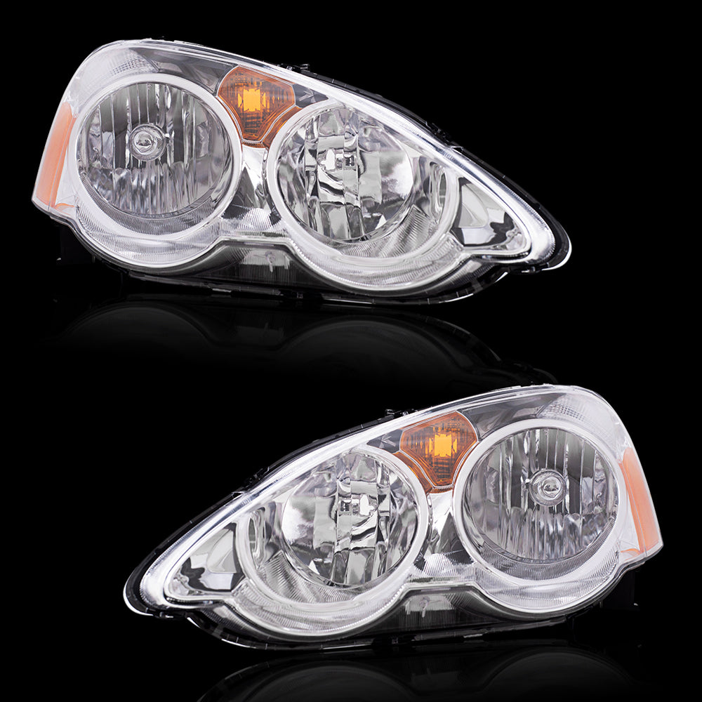 Brock Replacement Driver and Passenger Side Halogen Combination Headlight Unit Set Compatible with 2002-2004 RSX
