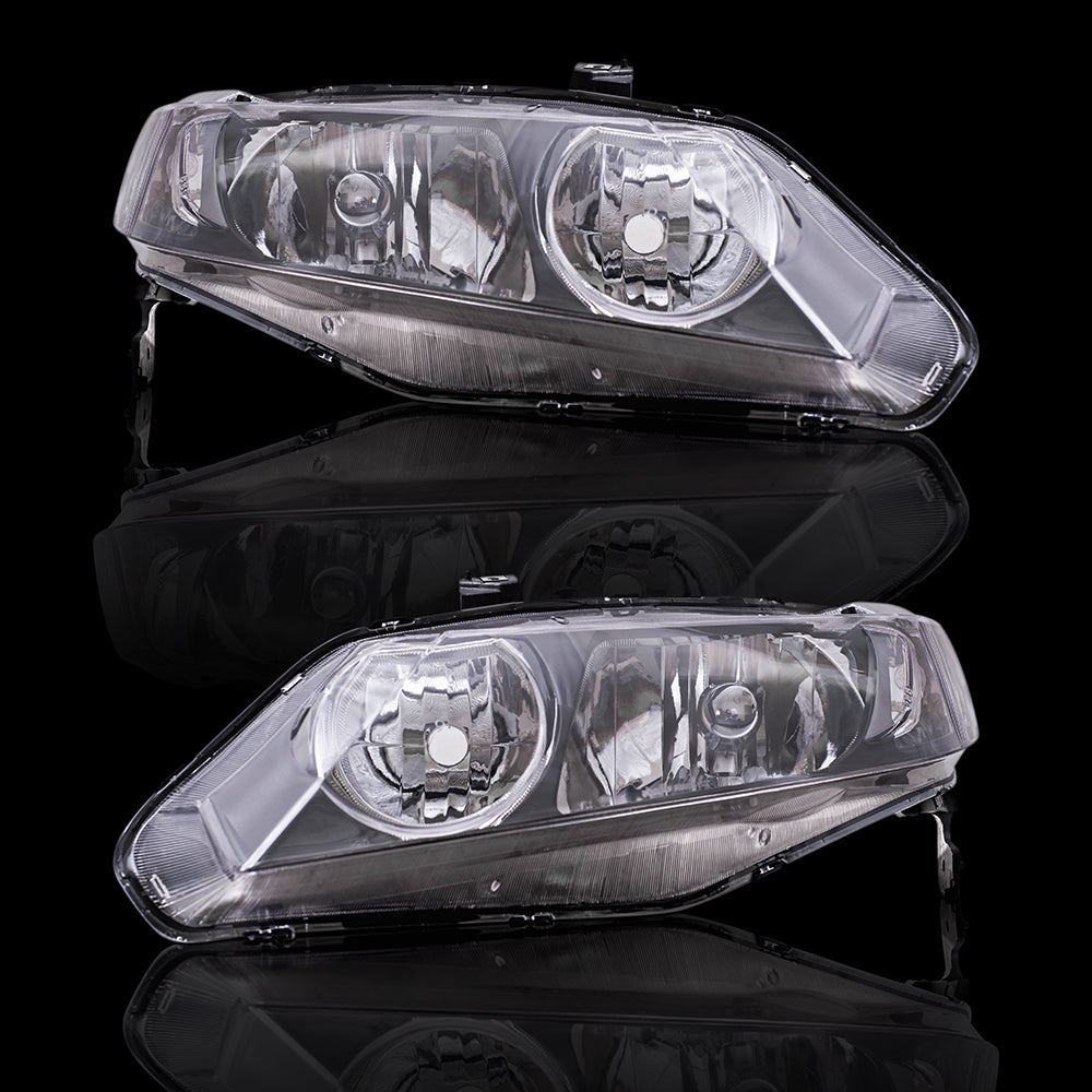 Brock Replacement Driver and Passenger Side Halogen Combination Headlight Unit Set Compatible with 2009-2011 Civic Sedan