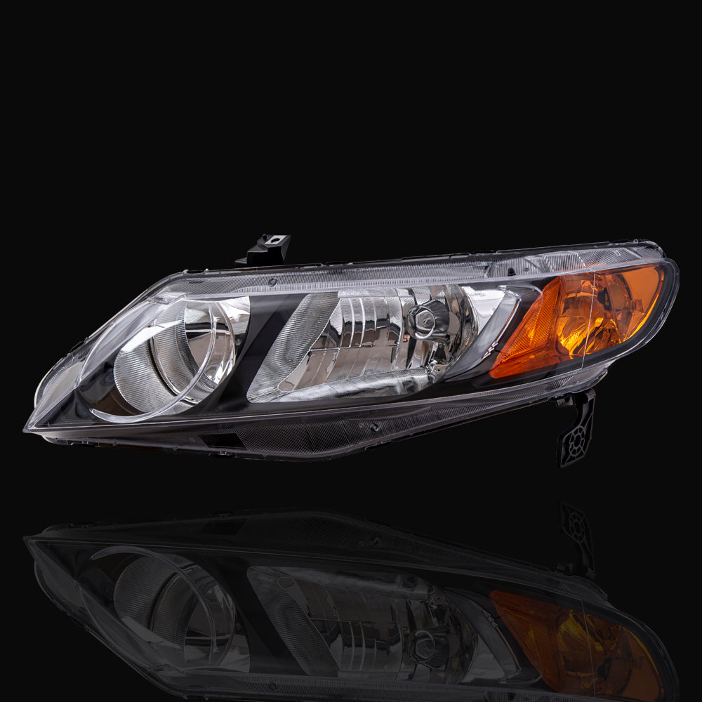 Brock Aftermarket Replacement Driver Left Passenger Right Halogen Combination Headlight Assembly Set Compatible With 2006-2008 Honda Civic Sedan