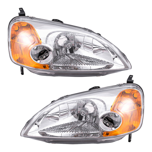 Fits Honda Civic Coupe 01 02 203 Set of Headlights Headlamp Lens Units