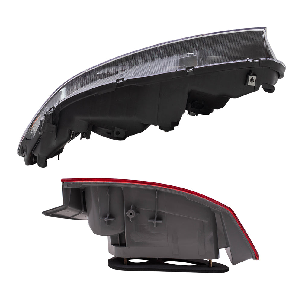 Brock Replacement Halogen Headlights with Tail Lights Compatible with 2006 2007 2008 Civic Sedan 1.8L 2.0L