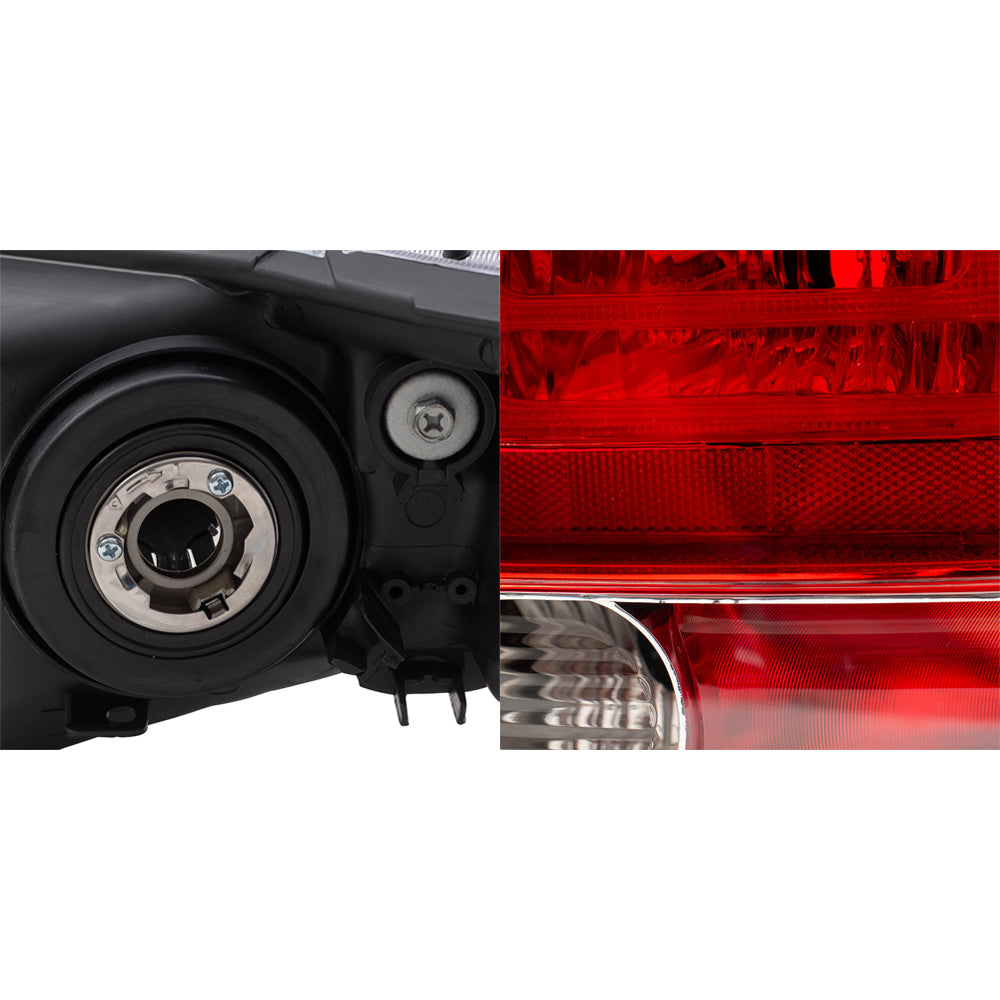 Brock Replacement Halogen Headlights with Tail Lights Compatible with 2006 2007 2008 Civic Sedan 1.8L 2.0L