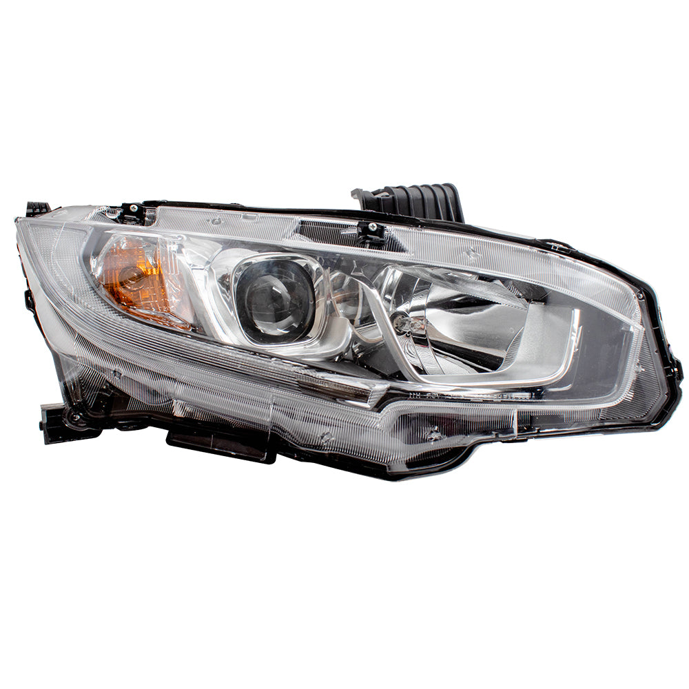 Brock Replacement Passenger Halogen Headlight with Chrome Bezel Compatible with 2016-2019 Civic Sedan Coupe Hatchback