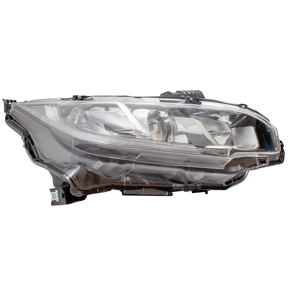 Brock Replacement Passenger Halogen Headlight with Chrome Bezel Compatible with 2016-2019 Civic Sedan Coupe Hatchback