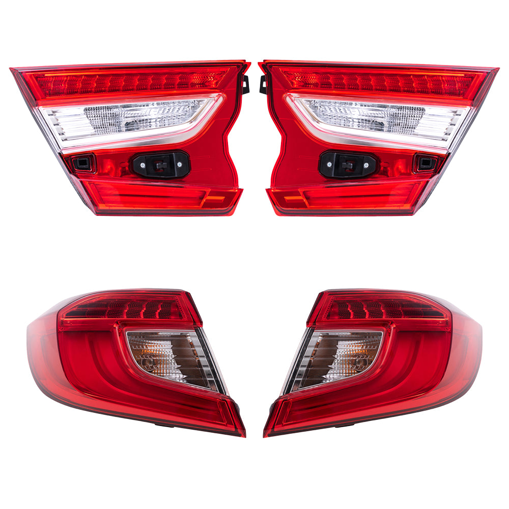 Brock Aftermarket Replacement Driver Left Passenger Right Tail Light Assembly 4 Piece Set Compatible With 2018-2022 Honda Accord Sedan Touring