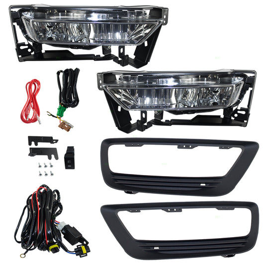 Brock Replacement Pair Set Fog Light Lamp Kits w/ Clear Lens & Bezels, Bulbs Wiring & Switch Compatible with 2013-2015 Accord Sedan