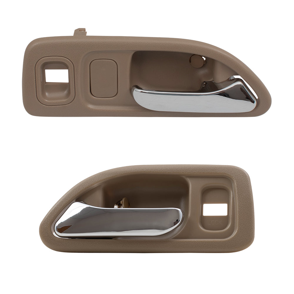 Brock Replacement Pair Set Front Inside Interior Door Handles Beige & Chrome Compatible with Accord w/ Power Locks 72165SV4003ZE 72125SV4003ZE