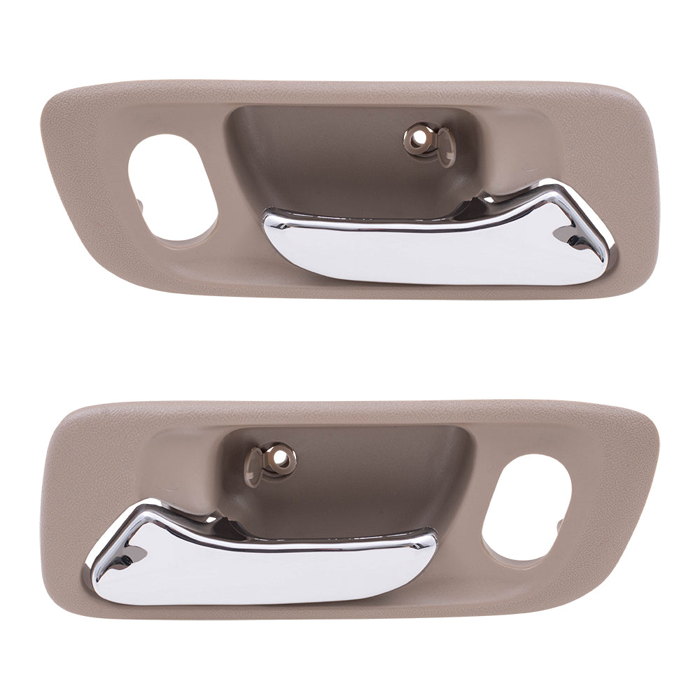 Brock Replacement Pair Set Front Inside Interior Beige Door Handles w/ Holes Compatible with Accord Odyssey HO1352118 HO1353118