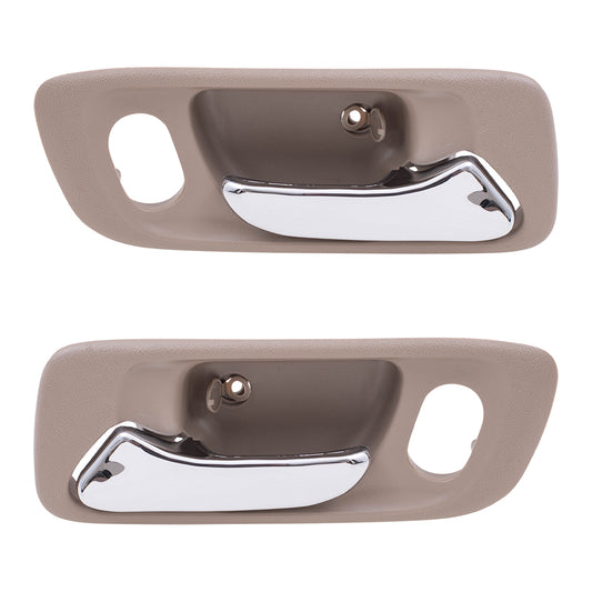 Brock Replacement Pair Set Front Inside Interior Beige Door Handles w/ Holes Compatible with Accord Odyssey HO1352118 HO1353118