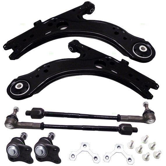 Brock Replacement Front Lower Control Arm Kits with Ball Joint, Bushings and Tie Rods Compatible with 1998-2010 New Beetle 1999-2005 A4 1999-2010 Golf 1999-2010 GTI 1J0422803H