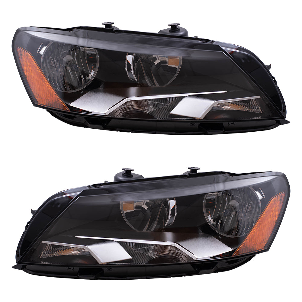 Brock Replacement Pair Set Halogen Combination Headlights Headlamps Compatible with 2012 2013 2014 2015 Passat 561-941-005D 561-941-006D