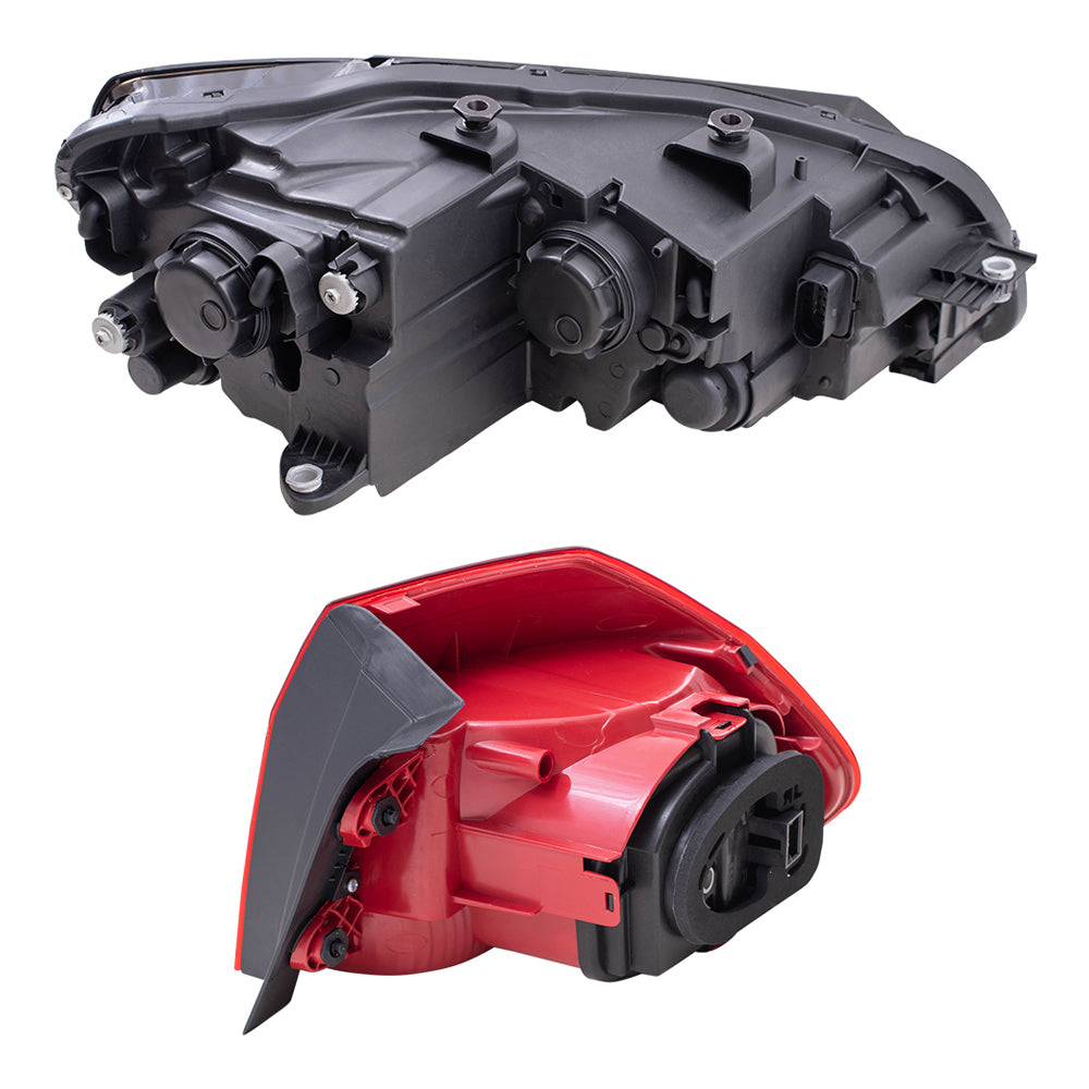 Brock Replacement Driver and Passenger Side Headlights and Tail Lights Quarter Mounted 4 Piece Set Compatible with 2012-2015 Passat Built from 3/21/2011 ONLY