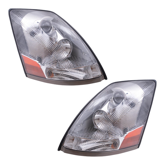 Set Halogen Headlight Assemblies with Chrome Bezel fits 04-18 Volvo VNL