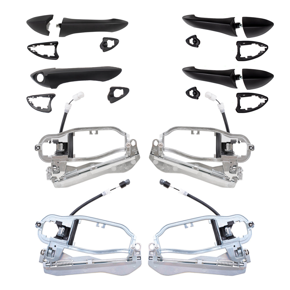 Brock Replacement Front and Rear Outside Door Handles and Carriers with Cable and Base 8 Piece Set Compatible with 2000-2006 X5
