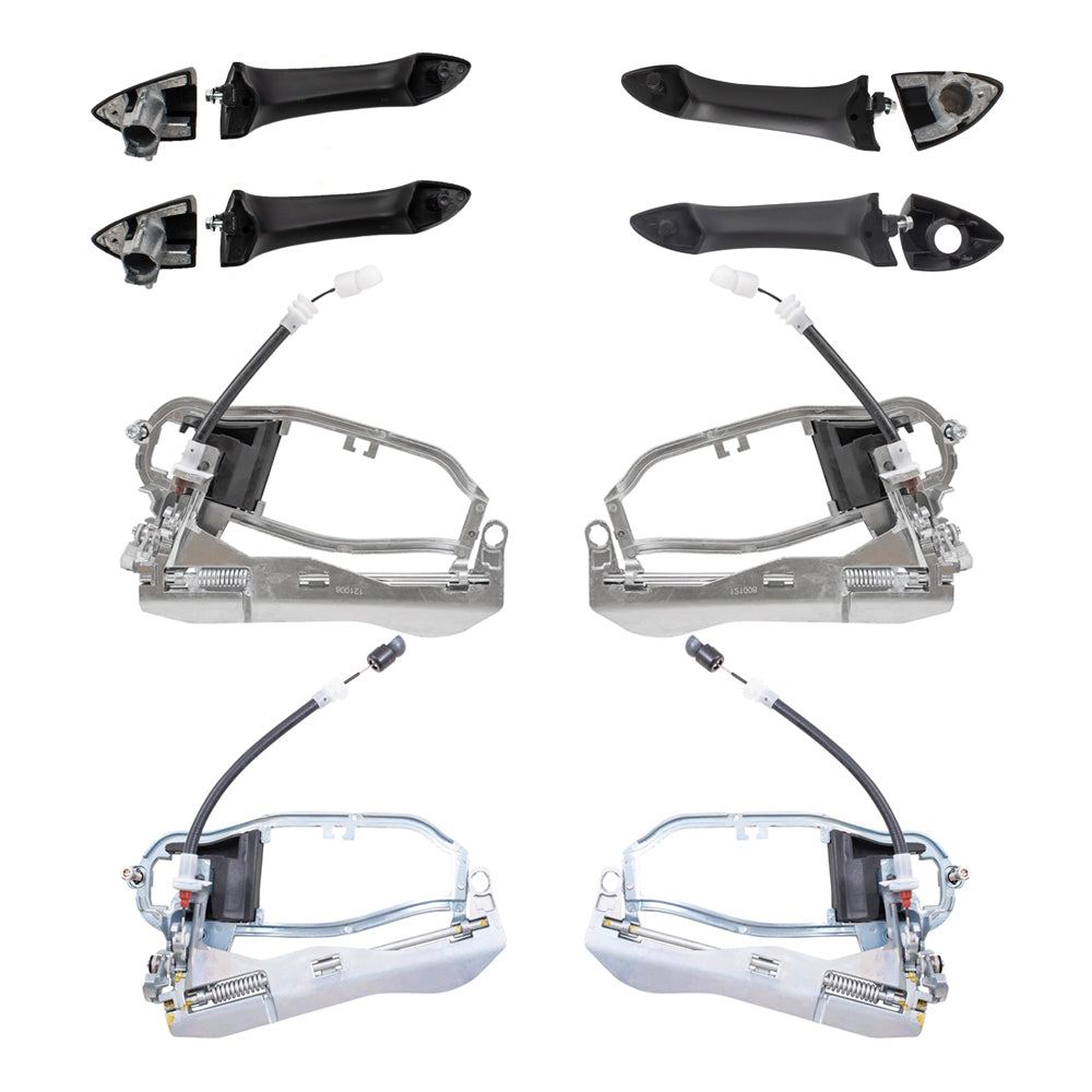 Brock Replacement Front and Rear Outside Door Handles and Carriers with Cable and Base 8 Piece Set Compatible with 2000-2006 X5