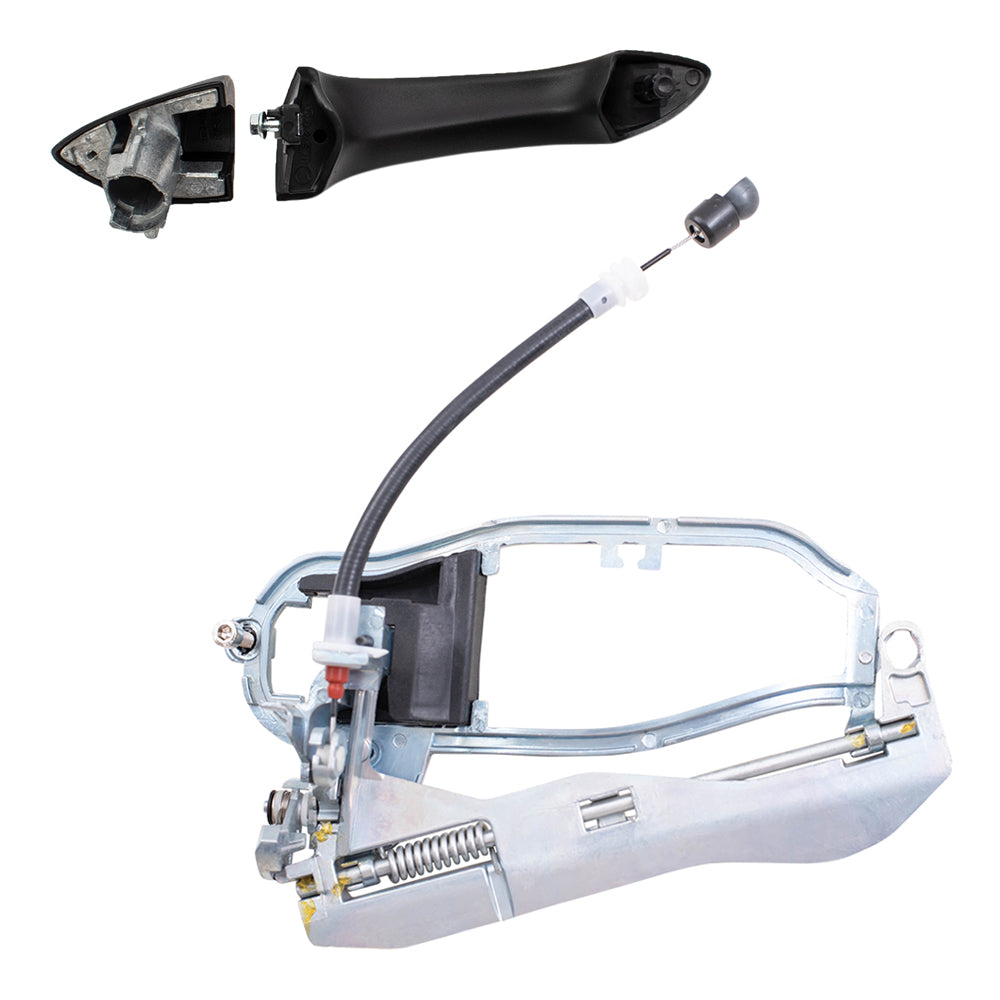 Brock Replacement Rear Passenger Side Textured Black Outside Door Handle Without Keyhole and Door Handle Carrier with Cable Base Set Compatible with 2000-2006 X5