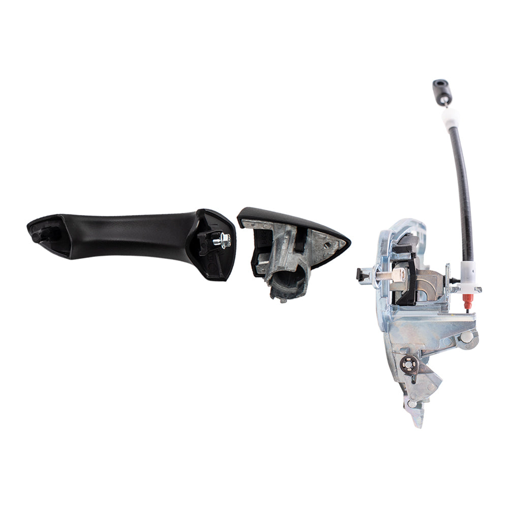 Brock Replacement Rear Passenger Side Textured Black Outside Door Handle Without Keyhole and Door Handle Carrier with Cable Base Set Compatible with 2000-2006 X5