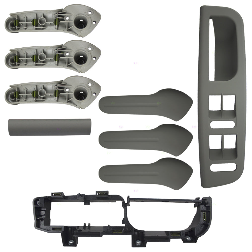 Brock Replacement Gray Interior Door Grab Handle Set with Master Window Switch Bezel and Switch Bezel Plate & Trim 4 Piece Kit Compatible with 1999-2005 A4 1999-2005 Golf