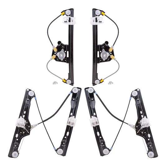 Brock Replacement Front and Rear Driver and Passenger Side Power Window Regulators Without Motor 4 Piece Set Compatible with 2006-2011 3 Series Sedan E90 06-12 3 Series Wagon E91 08-11 M3 Sedan 390