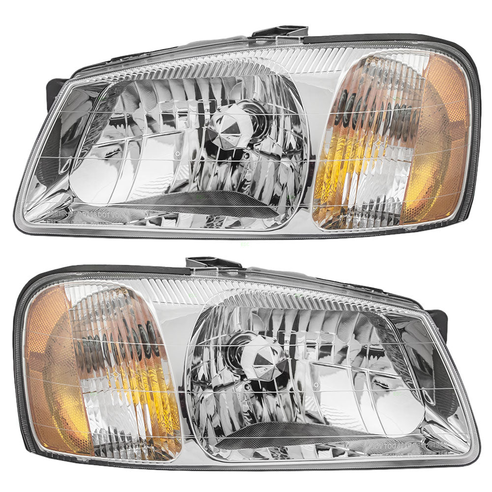 Brock Replacement Driver and Passenger Halogen Headlights Compatible with 2000-2002 Accent 92101-25050 92102-25050