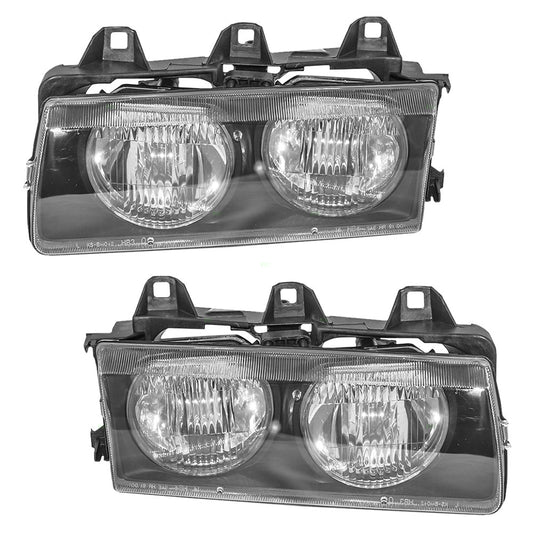 Brock Replacement Driver and Passenger Headlights Headlamps Compatible with 1992-1999 E36 3 Series 63121387861 63121387862