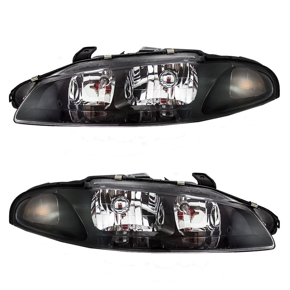 Brock Replacement Driver and Passenger Halogen Headlights Headlamps Compatible with 1997 1998 1999 Eclipse MR485143 MR485144