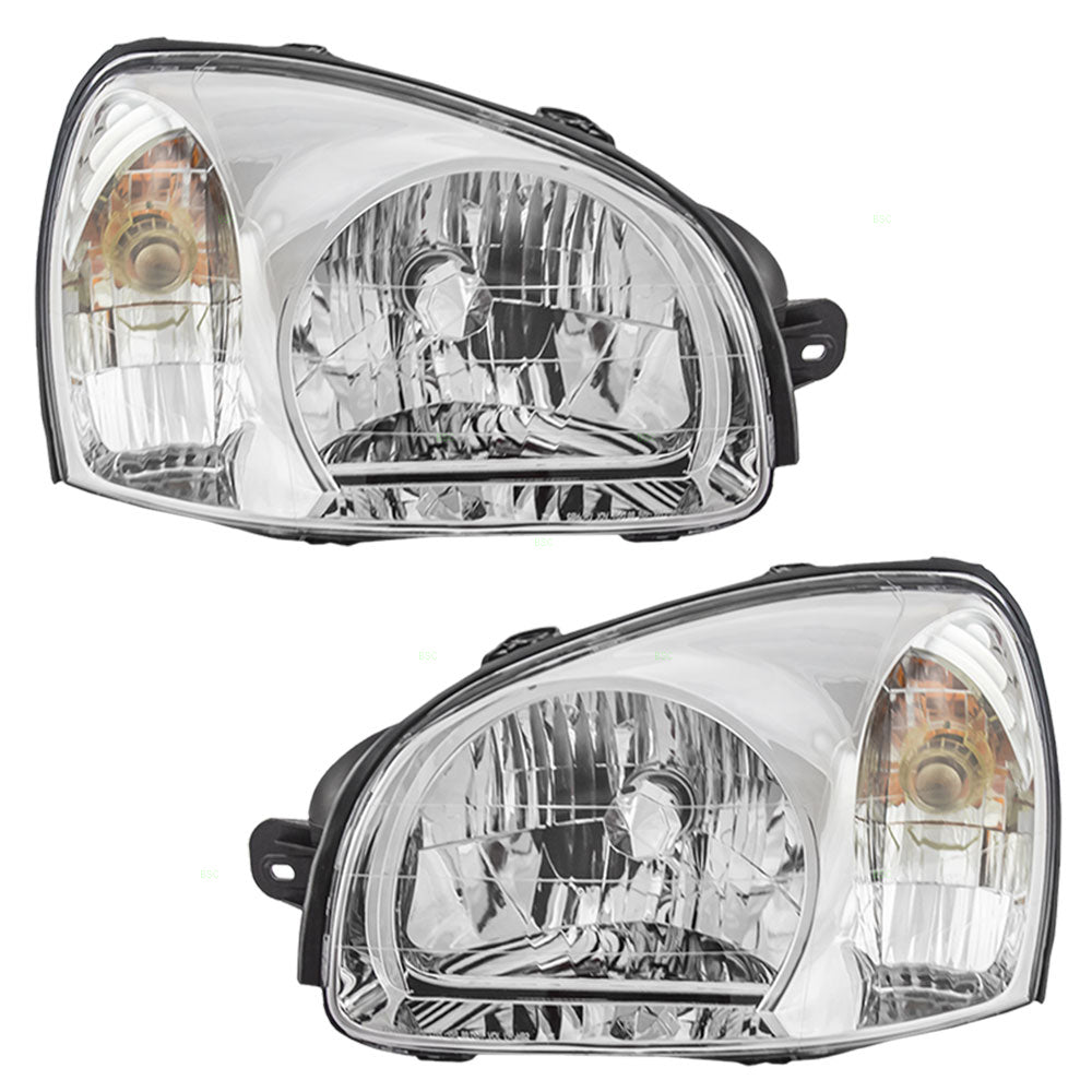 Brock Replacement Driver and Passenger Headlights Headlamps Compatible with 2003-2006 Santa Fe 92101-26251 92102-26251