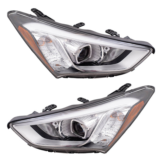 Brock Replacement Set Driver and Passenger Halogen Headlights Compatible with 2013-2016 Santa Fe Sport
