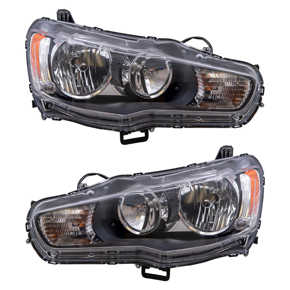 Brock Aftermarket Replacement Driver Left Passenger Right Halogen Combination Headlight Assembly Set Compatible With 2009-2017 Mitsubishi Lancer
