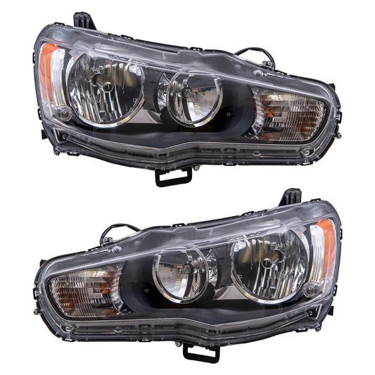 Brock Aftermarket Replacement Driver Left Passenger Right Halogen Combination Headlight Assembly Set Compatible With 2009-2017 Mitsubishi Lancer