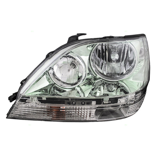 Brock Replacement Drivers Halogen Combination Headlight Headlamp w/Chrome Bezel Compatible with 99-03 RX300 81150-48080