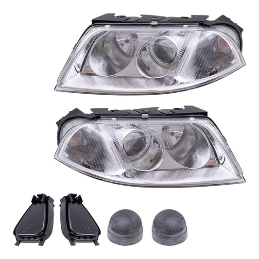 Brock Replacement Driver and Passenger Halogen Headlights Headlamps Compatible with Passat 3B0 941 015 AQ 3B0 941 016 AQ
