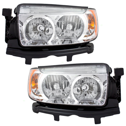 Brock Replacement Driver and Passenger Halogen Headlights Headlamps Compatible with 2006-2008 Forester 84001SA471 84001SA461