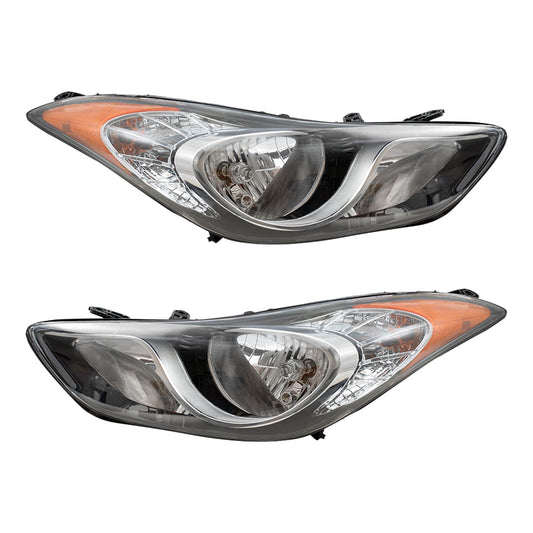 Brock Replacement Pair Set Halogen Headlights Headlamps Compatible with Elantra 921013Y000 921023Y000